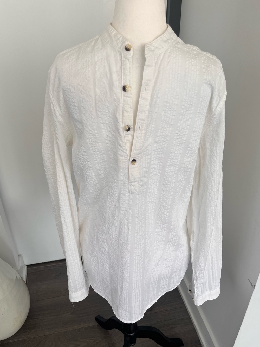 Men's Textured White Button shirt H&M